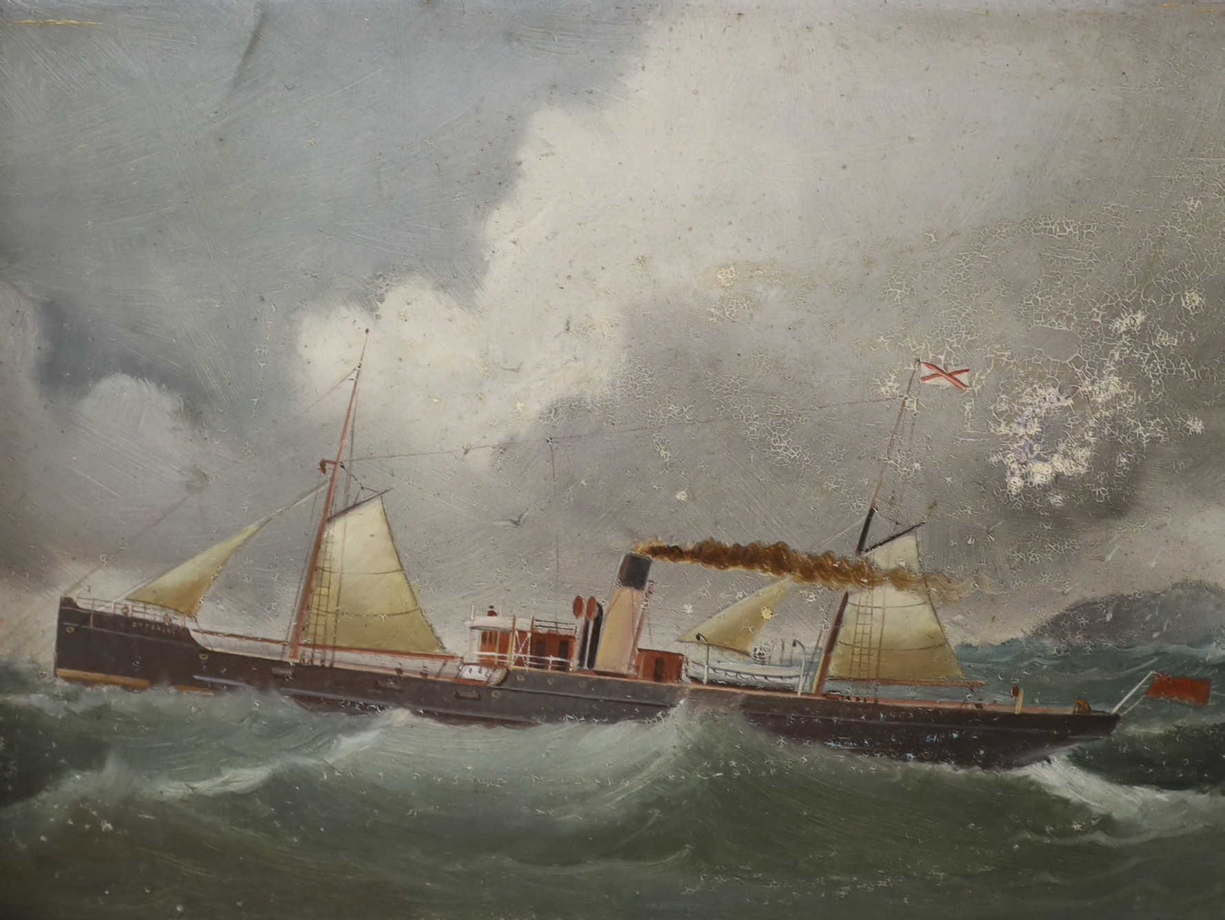 English School c.1900, pair of oils on millboard, Ship portraits of steam yachts, one indistinctly signed, 27 x 38cm